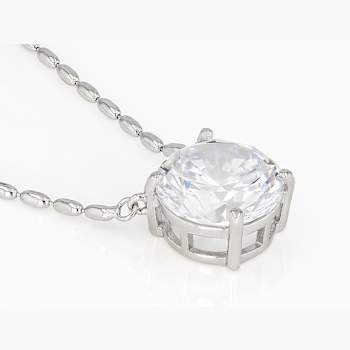 Round CZ Solitare Station Pendant Necklace in Rhodium Over Sterling Silver