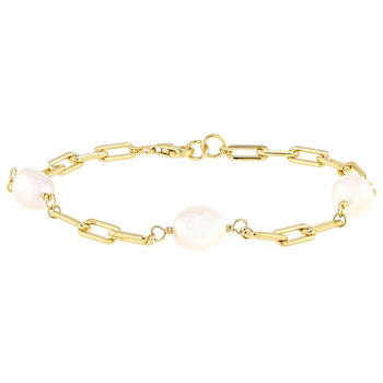 Cultured Freshwater Pearl Station Paperclip Chain Bracelet In 14K Gold
Over Sterling Silver 8mm