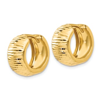 14k Yellow Gold 5/8" Textured and Polished Hinged Hoop Earrings