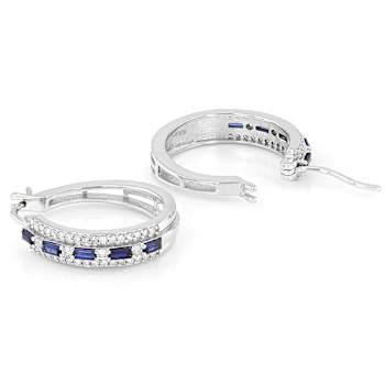 Lab-Created Sapphire And Lab-Grown Diamond Hoop Earrings In Sterling
Silver 1.05ctw