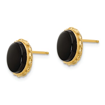 14K Yellow Gold Bezel Onyx Earrings