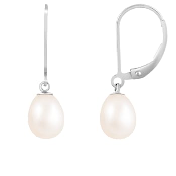 7-8mm White Cultured Freshwater Pearl Rhodium Over Sterling Silver Earrings