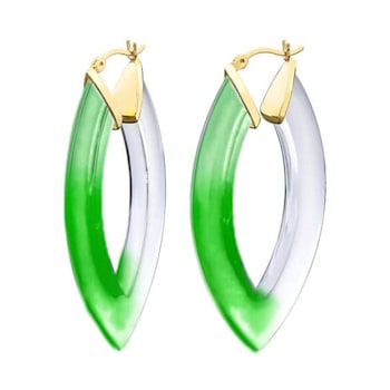 14K Yellow Gold Over Sterling Silver Painted Marquise Hoops in Green