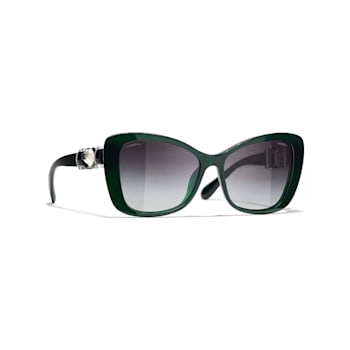 Chanel Dark Green Frame with Pearl Detail/Gray Gradient Lens Sunglasses