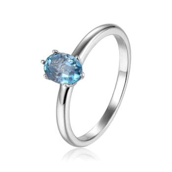 Oval Blue Zircon Sterling Silver Solitaire Ring, 1.00ct
