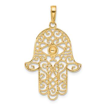 14k Two-tone Gold Diamond-Cut Filigree Hamsa Pendant
