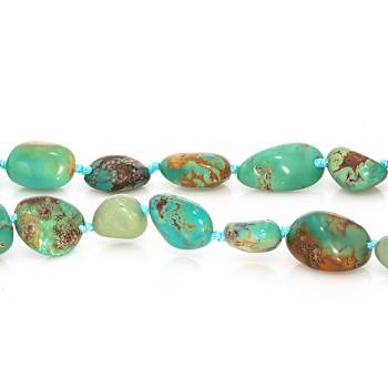 Turquoise Nugget Station Necklace In 18K Gold Over Sterling Silver 36 Inch