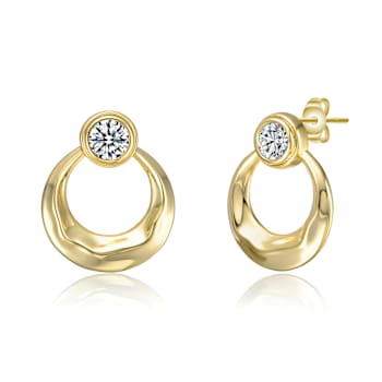 CZ Eternity Circle Hoop Earrings In 14K Gold Over Brass