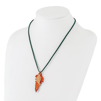 Iridescent Copper Fern Leaf and 24k Yellow Gold Dipped Pine Cone 20 Inch Necklace