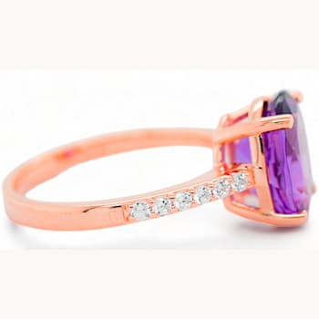 11x9mm Oval Amethyst and White CZ 18K Rose Gold Over Sterling Silver
Ring, 3.11ctw