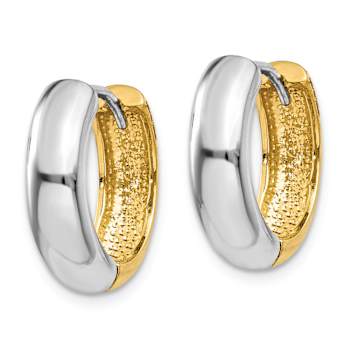 14k Two-tone 9/16" Huggie Hoop Earrings
