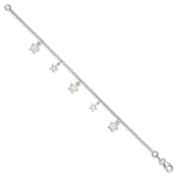 Sterling Silver Polished and Textured Stars Children's Bracelet