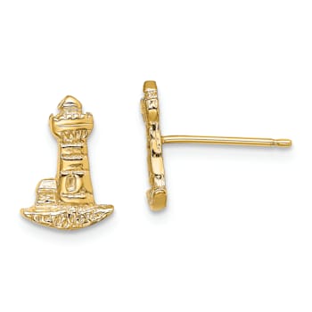 14K Yellow Gold Textured Lighthouse Stud Earrings