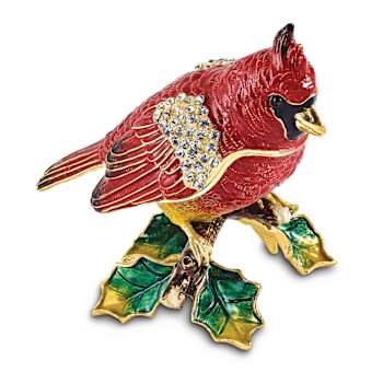 CARMINE Cardinal on Holly Branch Trinket Box