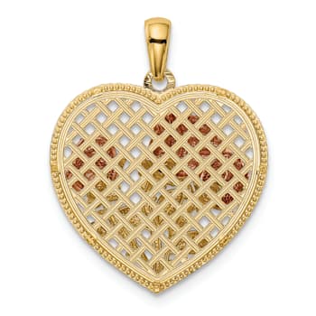 14k Two-tone Gold Polished and Textured Flowers in Heart Pendant