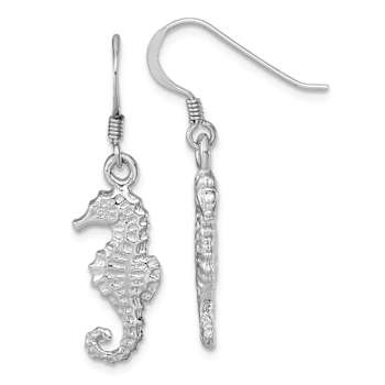 Rhodium Over Sterling Silver Polished Seahorse Dangle Earrings