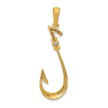 14K Two-tone Gold  Diamond Fish Hook Pendant