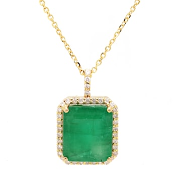 7.83 Ctw Emerald and 0.30 Ctw White Diamond Pendant in 14K YG