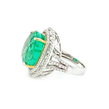 14.80 Ctw Emerald and 0.71 Ctw White Diamond Ring in 18K 2-Tone