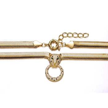 Emerald Color CZ Panther Head Door Knocker Necklace In 14K Gold Over Brass