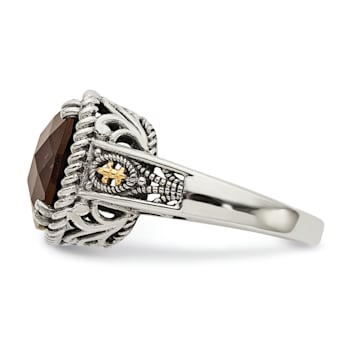 Sterling Silver with 14K Accent Antiqued Smoky Quartz Ring