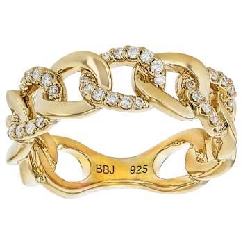 Chain Link Moissanite Band Ring In 14K Gold Over Sterling Silver