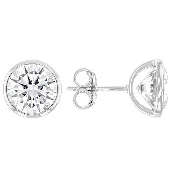 Large Bezel Set CZ Stud Earrings In Sterling Silver