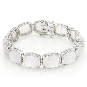 Rainbow Moonstone Cabochon Bracelet In Sterling Silver 12x10mm