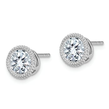 Rhodium Over 14K White Gold Round Beaded Bezel G H I True Light
Moissanite Earrings