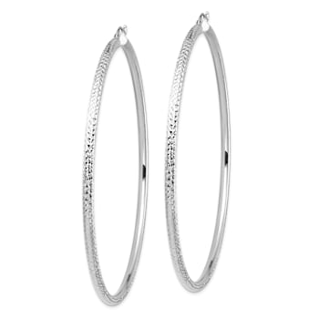 Rhodium Over 14k White Gold 3 1/4" Diamond-Cut Hoop Earrings