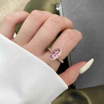 18K Rose Gold Over Sterling Silver Oval Amethyst and Moissanite Halo
Design Ring 5.92ctw