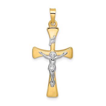 14k Yellow Gold and 14k White Gold Polished INRI Crucifix Cross Pendant