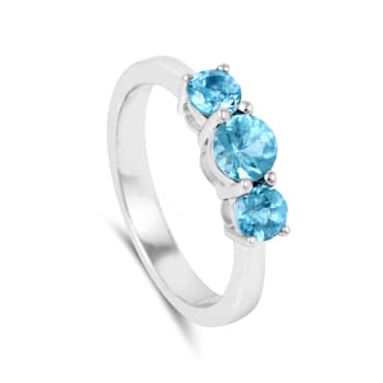 Rhodium Over Sterling Silver Paraiba Blue Apatite 3-Stone Ring