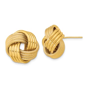 14k Yellow Gold Polished and Textured Love Knot Stud Earrings