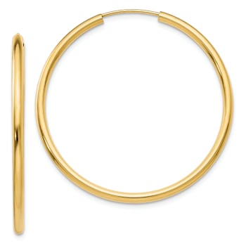 14k Yellow Gold 1 9/16" Polished Round Endless Hoop Earrings