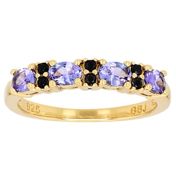 Tanzanite And Black Spinel Ring In 18K Gold Over Sterling Silver 0.71ctw