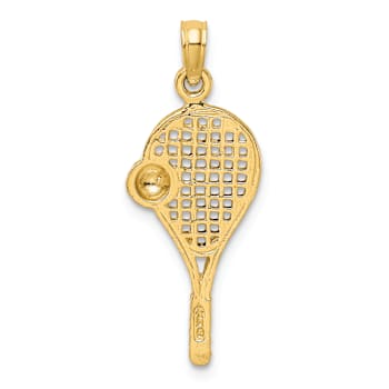 14K Two-tone Gold  Polished and Textured Tennis Racquet Pendant