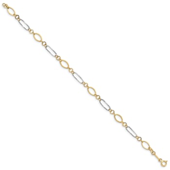 14k Two-tone Gold 5mm Diamond-Cut Oval Link Bracelet