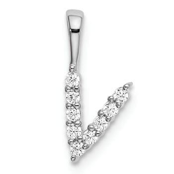 Rhodium Over 14K White Gold Lab Grown Diamond Letter V Initial Pendant