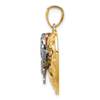 14k Tri-color Gold Textured Butterfly Heart Pendant