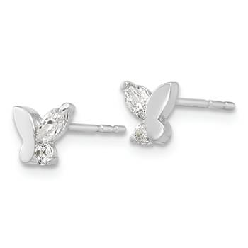 Rhodium Over 14k White Gold Children's Cubic Zirconia 7mm Butterfly Stud Earrings