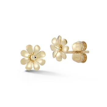Bellissima Gold 14K Yellow Gold Diamond Cut Flower Studs