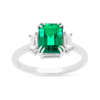 Green Lab Created Emerald and Moissanite Rhodium Over Sterling Silver
3-Stone Ring