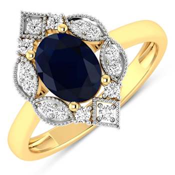 1.5ctw Blue Sapphire and Diamond 14K Yellow Gold Halo Ring