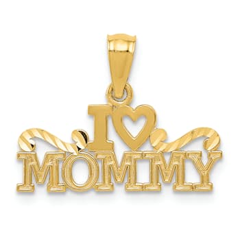 14k Yellow Gold Diamond-Cut and Textured I Love (Heart) Mommy Pendant