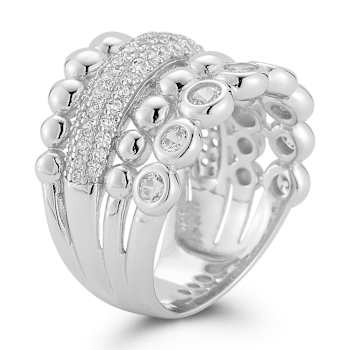 Rachel Zoe CZ Multi-Row Stacked Statement Ring in Rhodium Over Sterling Silver