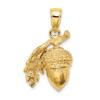 Gold Textured 3D Acorn with Leaf Pendant