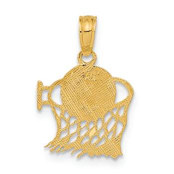 14k Yellow Gold Textured Basketball in Net Pendant
