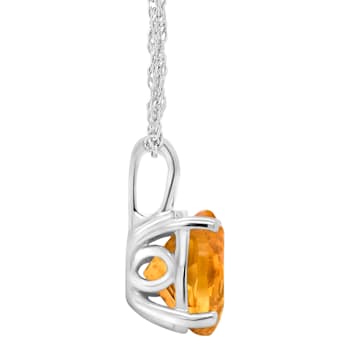 8mm Round Citrine Rhodium Over Sterling Silver Pendant With Chain