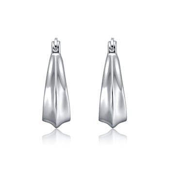 Sculptural Oblong Hoop Earrings In Rhodium Over Brass